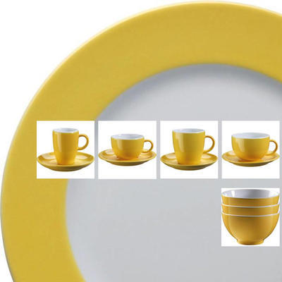 Dekorovaný porcelán Barista žlutý, podšálek káva/cappuccino - 15 cm