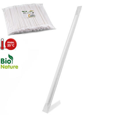 Slámka papírová Jumbo bio hygienicky balená, bílá - jednotlivě balená - PR 8 mm / D 25 cm