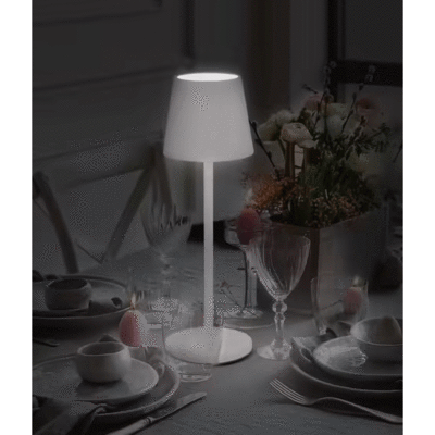 Akumulátorová stolní lampička FELINE-W, kulatý klobouček - 380 x 110 x 110 mm - bílá - 3